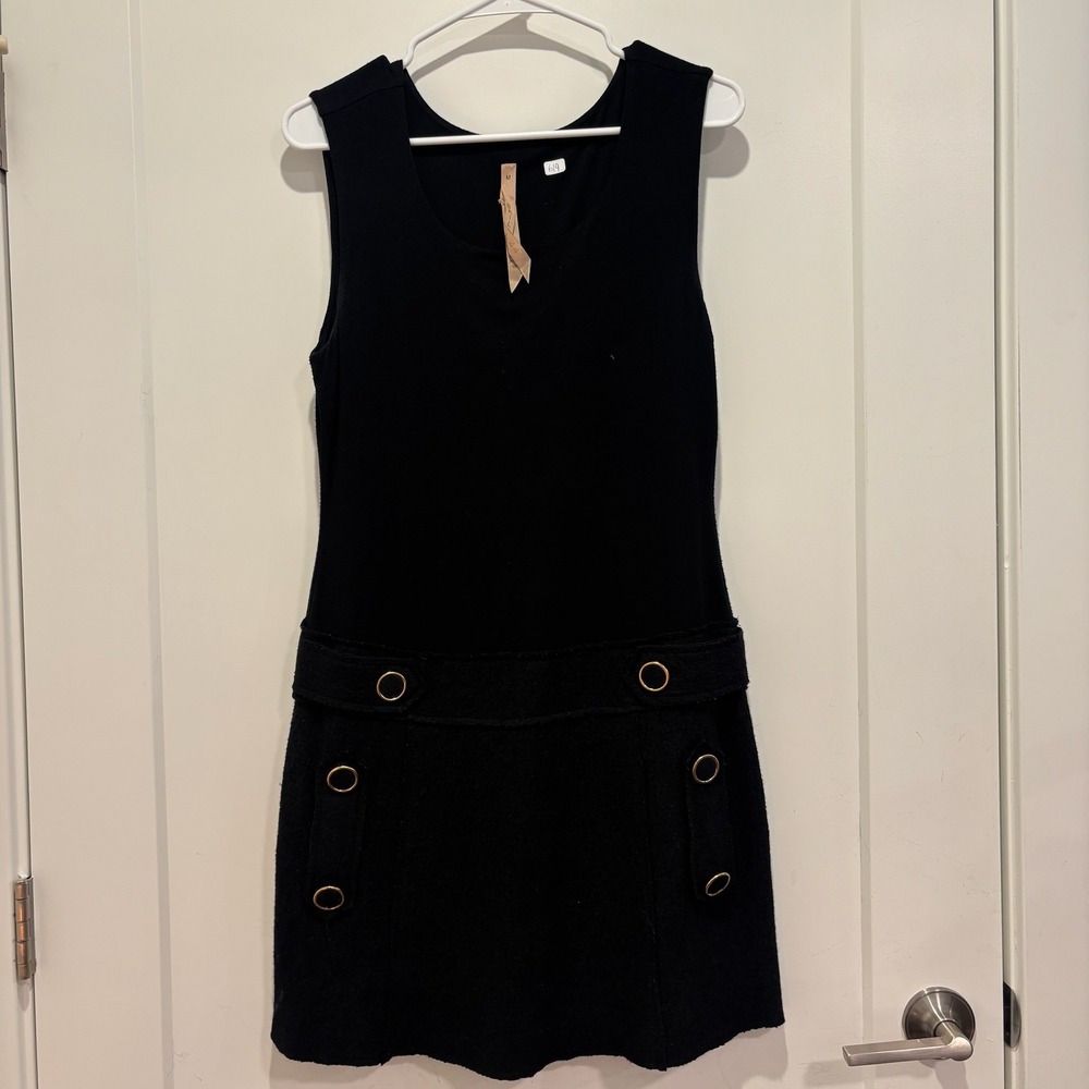 Bailey 44 Black Mixed Media Sleeveless Mini Dress Gold‎ Ring Detail Size M